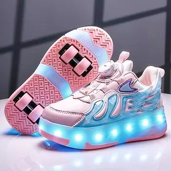 28-37 Детские четырехколесные разборные плоские спортивные туфли со светодиодной подсветкой Детские спортивные туфли со светодиодной подсветкой 28 красный