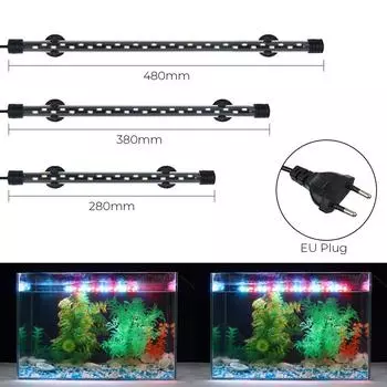 28/38/48cm Fish Tank Light Bar RGB Aquarium Submersible Lamp Underwater EU Plug Aquatic Air Bubble Lights AC 90~260V