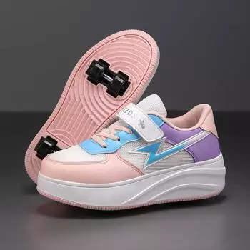 28-38 Детские большие повседневные модные толстые туфли для катания на роликах Детские туфли для катания на роликах с колесами 28 чёрный/оранжевый