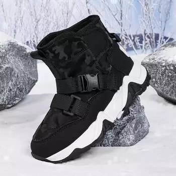 28-38 детские зимние плюшевые теплые зимние сапоги хлопковые сапоги модная водонепроницаемая спортивная обувь 28 чёрный