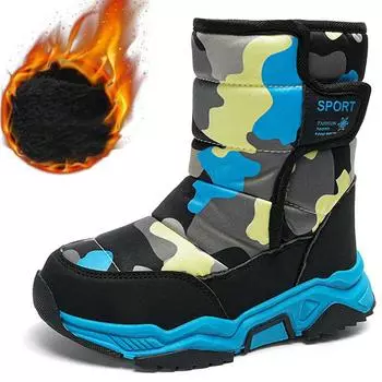 28-38Детские зимние ботинки на липучке, удобные на толстой подошве с плюшевой изоляцией, детские зимние ботинки с высоким верхом из хлопка 28 розы красного