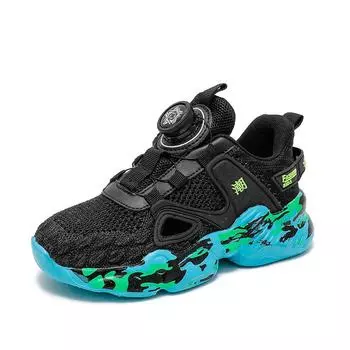 28-39 Детские Большие Легкие Дышащие Модные Липучки Повседневные Кроссовки Для Бега Для Детей 28 чёрный/зелёный