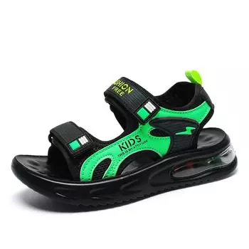 28-39 Детские Большие Размеры Модные Повседневные Пляжные Сандалии На Липучках Для Отдыха На Воздухе Сандалии На Воздушной Подушке 28 зелёный