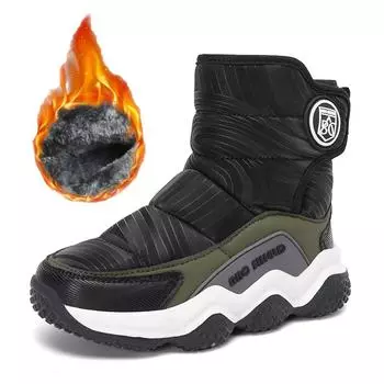 28-39 детские зимние большие модные толстые уличные высокие плюшевые теплые хлопковые ботинки зимние ботинки 28 красный/чёрный