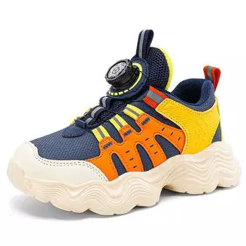 28-40 детские большие размеры удобные вращающиеся пряжки толстая подошва модные уличные спортивные туфли повседневная обувь кроссовки 28 оранжевый