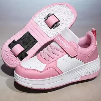 28-40 Детские кроссовки Кроссовки для бега Двухколесная разборная студенческая обувь для скейтбординга Кроссовки 28 розовый