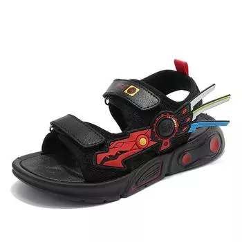 28-40 Детские летние легкие модные модные повседневные сандалии на липучках для отдыха на природе пляжная обувь 28 красный/чёрный