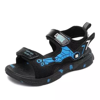 28-40 Детские летние нескользящие износостойкие модные повседневные сандалии на липучках для отдыха на пляже 28 синий/чёрный