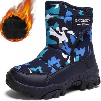 28-40 Детские зимние ботинки на липучках, удобные для улицы, нескользящая толстая подошва с плюшевой изоляцией, детские зимние ботинки с высоким верхом из хлопка 28 красный/розовый