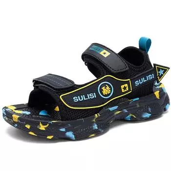 28-40 Летние детские сандалии камуфляжного цвета для мальчиков Летние двойные спортивные туфли Magic Pattoor Босоножки для мальчиков Magic Шлепанцы 28 темно-синий