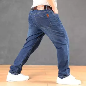 28-48 ярдов модные джинсы большого размера мужские деловые повседневные плюс толстяк прямые свободные эластичные брюки 33