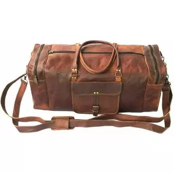 28-дюймовая винтажная дорожная сумка ручной работы из натуральной козьей кожи, большая дорожная сумка для ручной клади 28 x 12 x 11 in коричневый