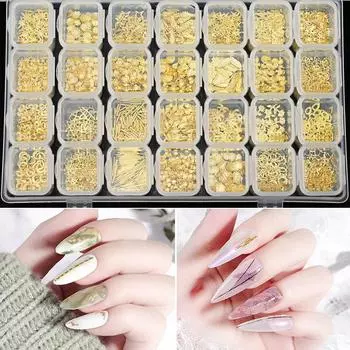 28 полосок/набор, смешанные 3D сплавы для ногтей, стразы, ювелирные изделия, подвески, украшения, набор для ногтей, ракушка, жемчужные принадлежности, аксессуары 3D8