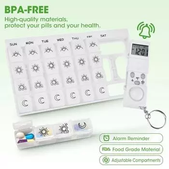 28 ячеек, ящик для хранения лекарств, электронный таймер, органайзер для таблеток на 7 дней, еженедельный таймер, умный дозатор с напоминаниями белый