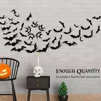 28 шт. 3D-наклейка на стену в виде летучей мыши из черного ПВХ для Хэллоуина