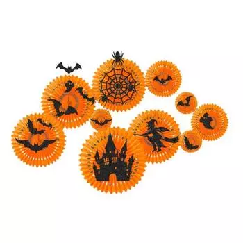 28 шт. Хэллоуин Подвесные Бумажные Веера Украшение Жуткая Ведьма Летучая Мышь Соты Круглые Бумажные Веера Орнамент для Вечеринки на Хэллоуин Домашний Декор Sets