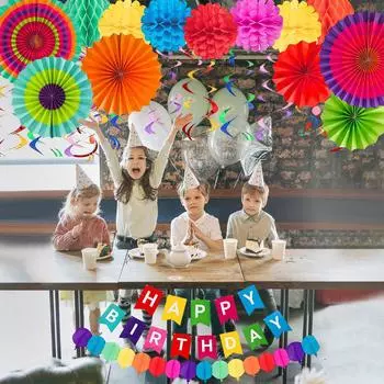 28 шт., набор баннеров с днем рождения, красочные украшения для вечеринок, сувениры для вечеринок, подвесной баннер разноцветный