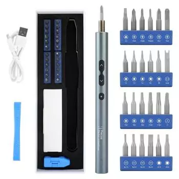 28 шт., набор мини-электрических отверток, портативные аккумуляторные беспроводные инструменты для ремонта с 24 прецизионными битами отверток для телефона, часов, камеры, ноутбука серый