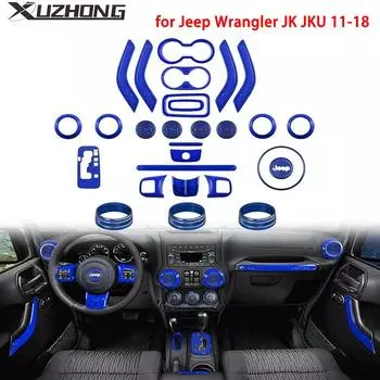28 шт. рулевое колесо, центральная консоль, дверная ручка, вентиляционный подстаканник, крышка коробки передач, отделка для Jeep Wrangler JK JKU 11-18, комплект интерьера синий