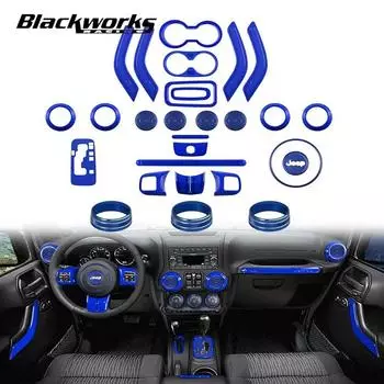 28 шт. рулевое колесо, центральная консоль, дверная ручка, вентиляционный подстаканник, крышка коробки передач, отделка для Jeep Wrangler JK JKU 11-18, комплект интерьера синий