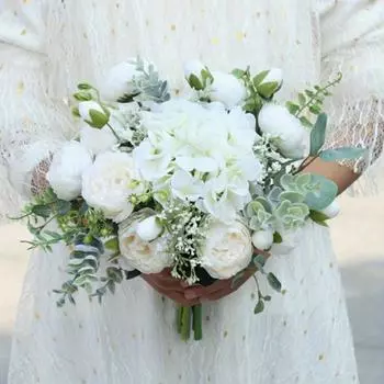 28 см Белый каскадный свадебный букет, Букет-имитация невесты, Свадебные букеты для невесты, Свадебные букеты для свадьбы, Церемония, Уличный декор белый