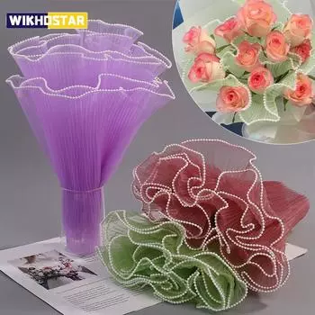 28 см x 400 см Бумага для упаковки цветов, жемчужная волна, пряжа, кружевная сетка, цветочный букет, подарок на День святого Валентина, упаковочный материал для вечеринок бежевый