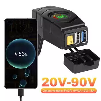 28 Вт QC3.0 USB-зарядное устройство для руля электровелосипеда, цветной светодиодный вольтметр, двойное USB-зарядное устройство для мотоцикла 20-90 В для электровелосипеда, мотоцикла Handlebar красный