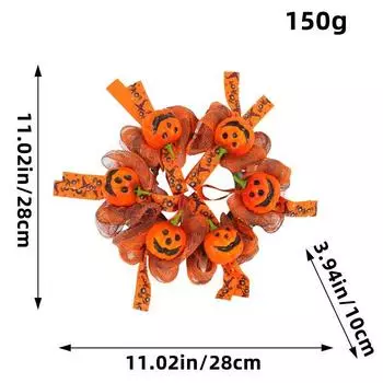 28cm Halloween Wreath Pumpkin Wreaths Mesh Fabric Wreaths Front Door Flower Garland Party Supplies Halloween Decoration