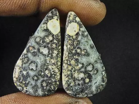 28Cts.Natural Leopard Skin Jasper Matched Pair Handmade Gemstone 29X15X04 MM SK-808