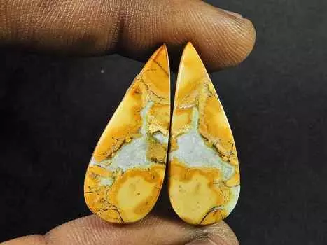 28Cts. Натуральная яшма Малигано (11мм х 30мм каждый) Пара кабошонов в форме груши SK-2766