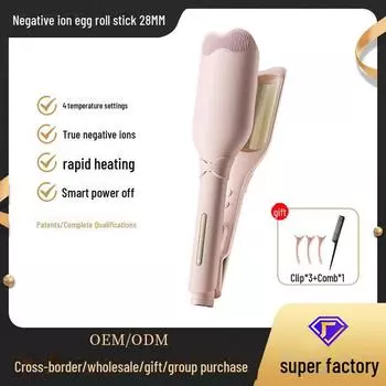 28мм пушистая плойка: Защита от ожогов, рябь на воде, крупные кудри, шерстяная текстура. Negative ions + hair care essential oil