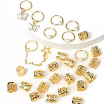 28Pcs Butterfly Dreadlocks Beads Dread Locks Hair Braid Tubes Hollow Out Hair Ring Women 28Pcs