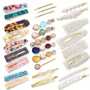 28pcs/set Acetate Hair Clip Faux Pearl Barrette Hair Clip Snap Clip BB Clip Set Women s Hair Accessories Size fits all