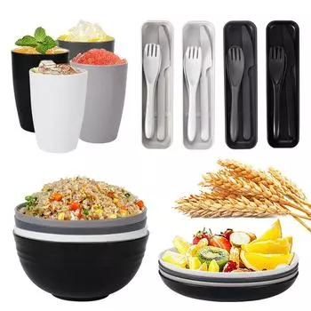 28pcs Wheat Straw Dinnerware Set Eco-friendly Safety Plates Cups Bowels Fork Knife Home Party Tableware Set Outdoor Camp Gift