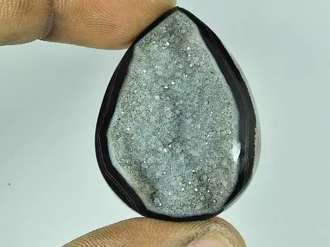 28X40X07MM Dyed Black Onyx Druzy Agate Pear Cabochon Loose Gemstone 57Cts. SK-4665