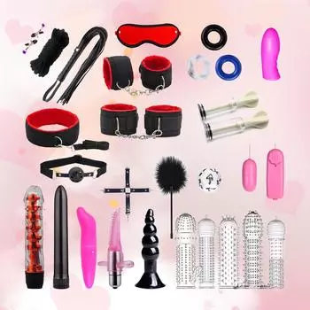 28x наборов для связывания, наручники, присоски для сосков, вибратор, перьевые зажимы для сосков с крестообразной пряжкой, секс-игрушка БДСМ для пары