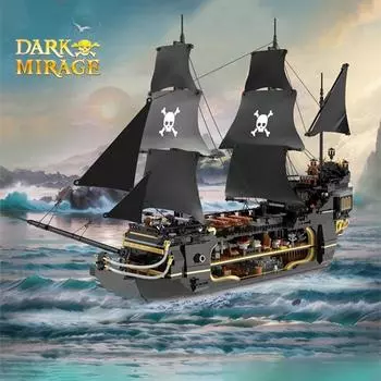 2900PCS Dark Phantom Pirate Ship Building Blocks Classic Ghost Ship Model Bricks Set Mini Dolls Kids DIY Toys Gifts no box