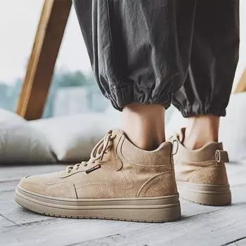 29092 retro leather medium tube short boots men s thick sole heightening outdoor tooling shoes high top boys shoes 37