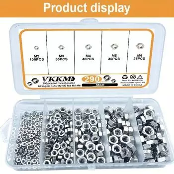290 шт. M2 M3 M4 M5 M6 никелированные шестигранные болты гайки подходят для автомобилей, грузовиков, велосипедов, инженерной техники и других областей