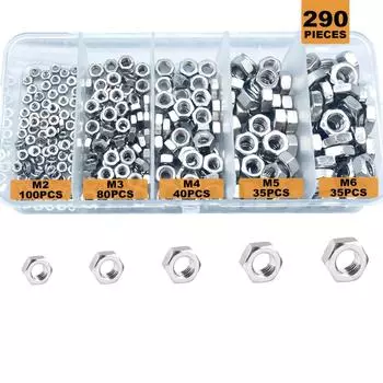 290 шт. никелированных шестигранных болтов и гаек M2 M3 M4 M5 M6, подходящих для автомобильной, велосипедной, инженерной техники и других видов оборудования