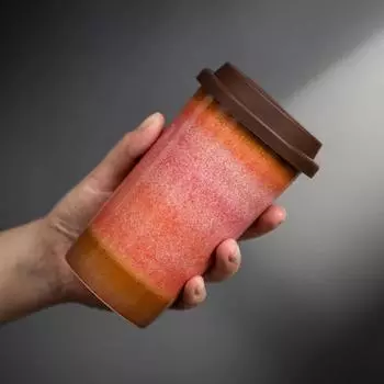 290ML Ceramic Coffee Cup Kiln Glazed Silicone Cover Portable Couple Coffee Cup Latte Milk Tea Cup Home Decoration Accessories 290ML