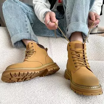 2911 Unisex Yellow Martin Boots: Kick-Resistant, Plus Velvet, Thickened Winter Cotton Shoes for Couples Women s 39