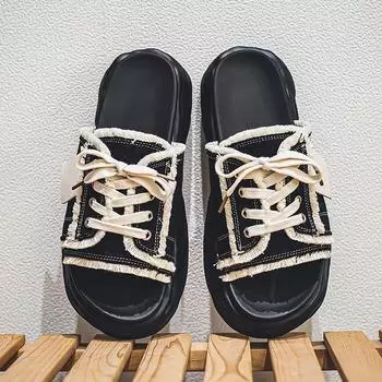 2922 niche slippers men s summer canvas breathable half-drag men s shoes home outdoor one-pedal dissolved sole sandals 38 - Male Size