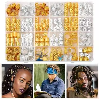 292 шт. металлические зажимы для манжет, ажурные кольца для волос, дреды, косички, трубки для женщин/мужчин 292Pcs