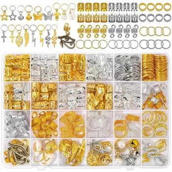 294 шт. бусины для плетения дредов, металлические зажимы для волос, трубочки для косичек, ажурные кольца для волос, декор 294Pcs