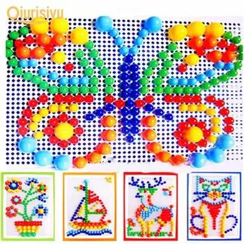 296 шт. головоломка, разноцветная образовательная пластиковая мозаика для ногтей с грибами, перфорированная доска для детей