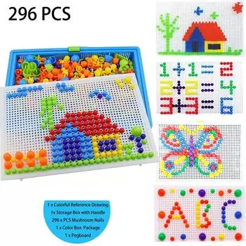 296 шт. красочные грибы гвозди Pegboard головоломка набор 3D мозаика головоломка игра строительные блоки DIY игрушки