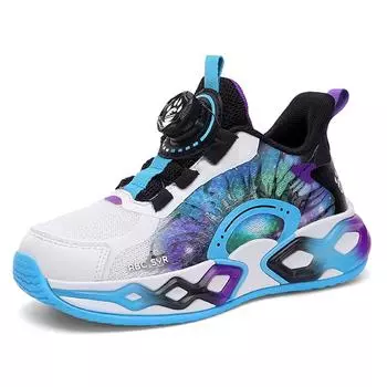 29-39 Детские кроссовки с большой вращающейся пряжкой, модные сетчатые, повседневные, для бега, баскетбольные, спортивная обувь 29 фиолетовый/белый