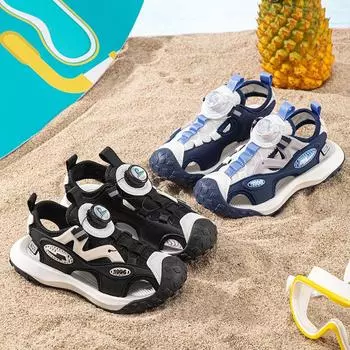 29-39 Детские летние противоскользящие износостойкие дышащие модные сандалии Baotou Пляжная обувь 29 чёрный