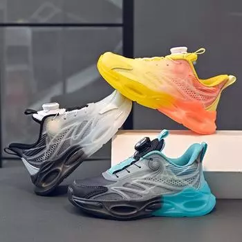 29-39 Детские удобные и модные сетчатые повседневные спортивные кроссовки с подсветкой больших размеров для бега 29 серый/зелёный